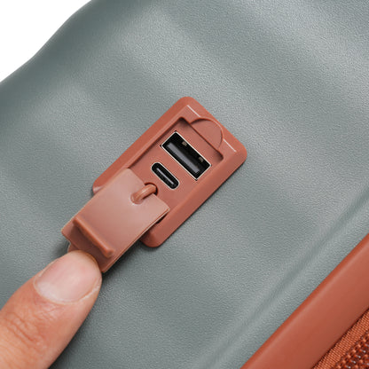 Luggage Sets 5 Piece with Front Opening , Hardside Expandable Carry on Suitcase with Spinner Wheels TSA Lock USB Port Cup Holder Duffel Bag and Toiletry Bag