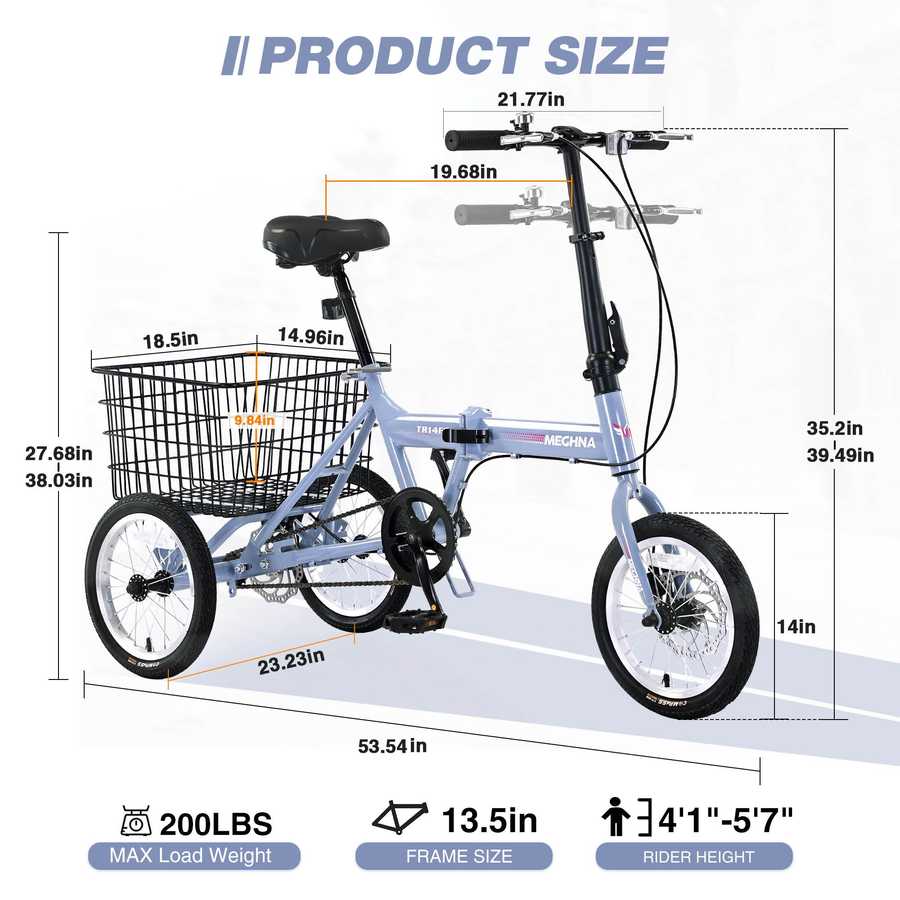 Folding Tricycle for Adults, 14 Inch 3 Wheel Bikes for Adult