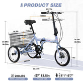 Folding Tricycle for Adults, 14 Inch 3 Wheel Bikes for Adult