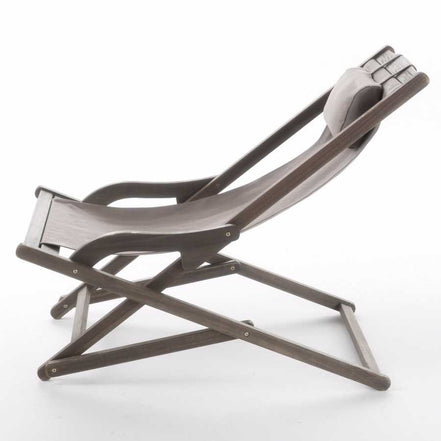 Foldable chair with wooden seat and metal frame on a white background