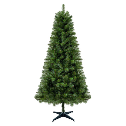 6FT Unlit Artificial Christmas Tree with 490 Tips, PVC Full Branches, Classic Green Holiday Tree with 4-Leg Plastic Stand for Indoor Home Decoration