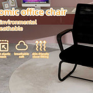 Black ergonomic office chair with features highlighted on a blurred office background