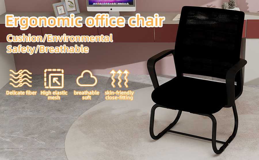 Black ergonomic office chair with features highlighted on a blurred office background
