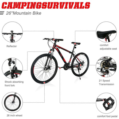 26 Inch 21 Speed Explorer Red Black Mountain Bike MLNshops]