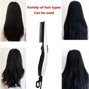 Hand holding electric hair straightening comb for styling beards and hair