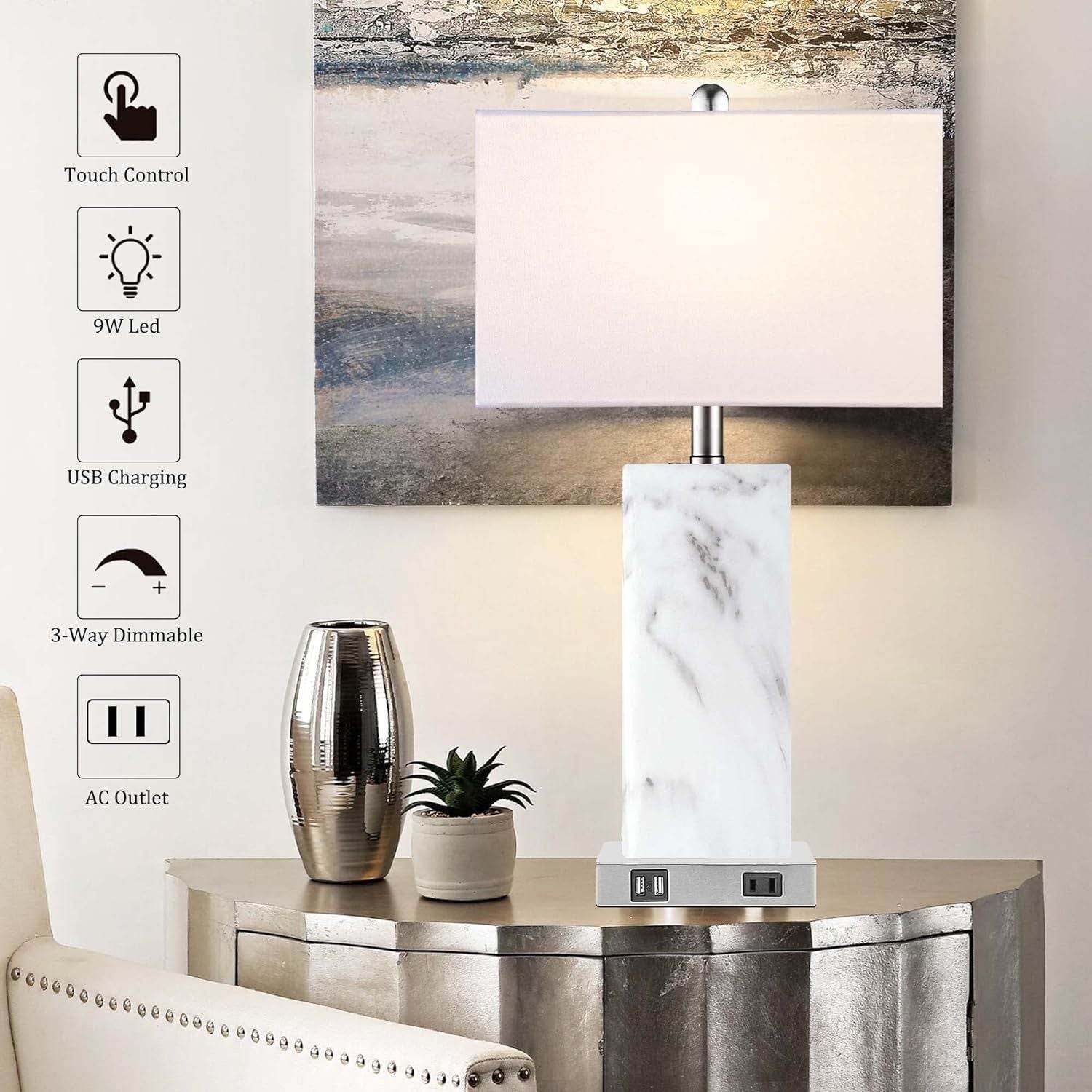 Modern Touch Control Table Lamps Set with USB Port