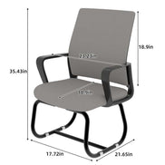 Gray office chair with dimensions marked on a white background