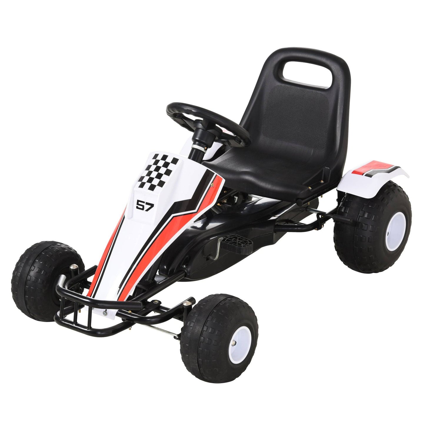 Pedal Go Kart Children Ride on Car Racing Style with Adjustable Seat, Plastic Wheels, Handbrake and Shift Lever, White