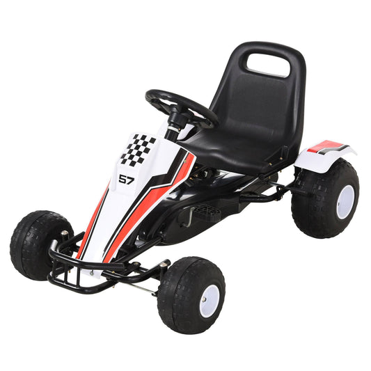 Pedal Go Kart Children Ride on Car Racing Style with Adjustable Seat, Plastic Wheels, Handbrake and Shift Lever, White