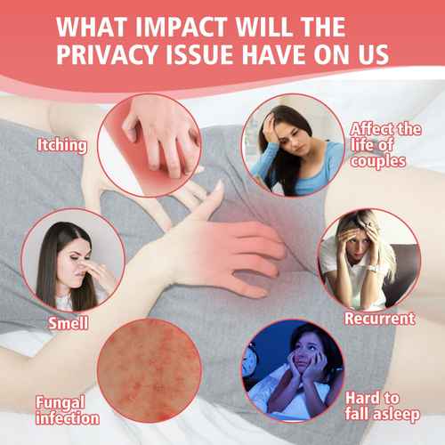 Illustration showing a hand with itching, a woman with a headache, and other people experiencing various issues related to a privacy problem.