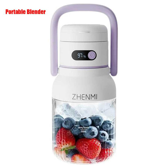 Portable blender with digital display and fruit inside