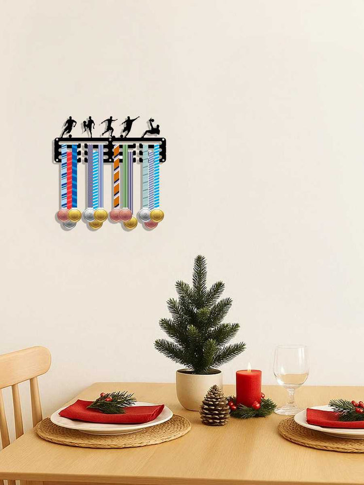 Colorful metal rabbit wall sculpture with medals for holiday decor