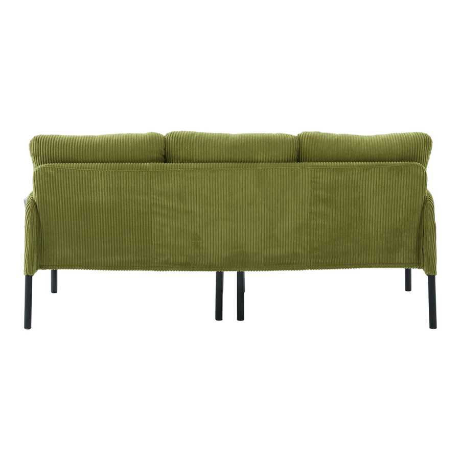 Green sofa with black legs on a white background