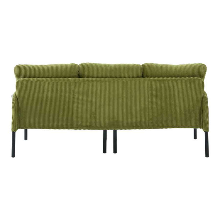 Green sofa with black legs on a white background