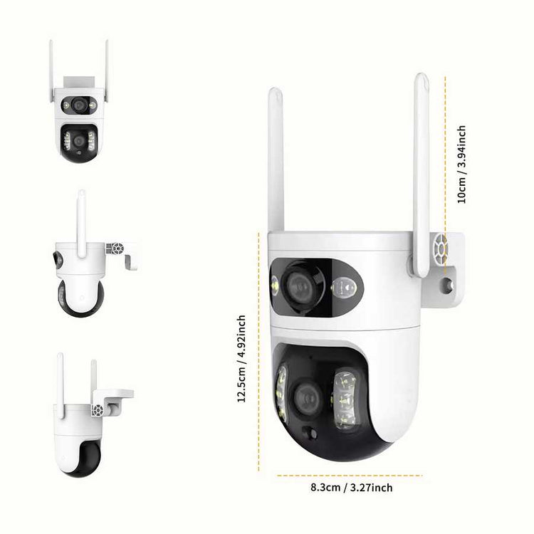 Wireless surveillance camera with dimensions and mounting details