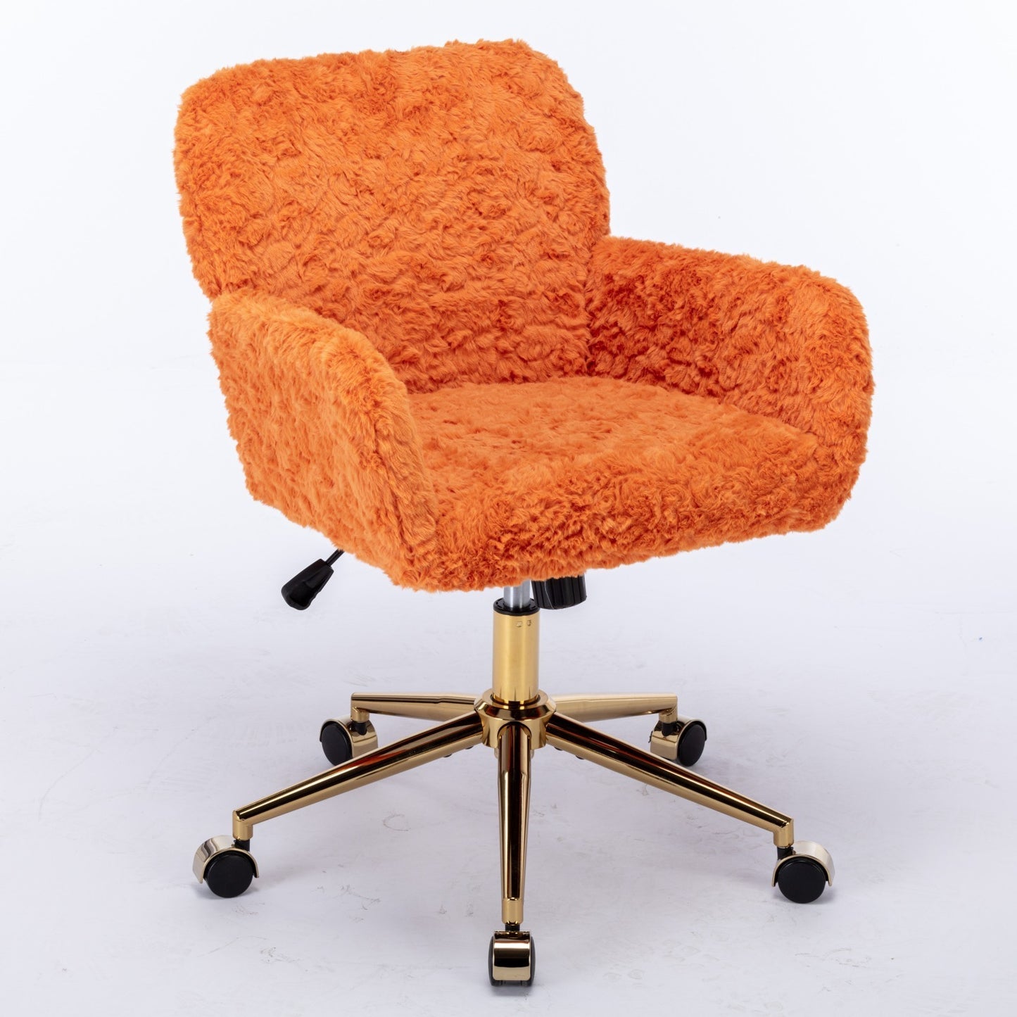 Furniture Office Chair,Artificial rabbit hair Home Office Chair with Golden Metal Base,Adjustable Desk Chair Swivel Office Chair,Vanity Chair(Orange)