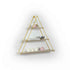 Triangular wall shelf with gold frame and decorative items on a white background