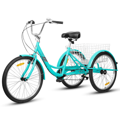 A24632 Adult Tricycles 7 Speed, Adult Trikes 24 inch 3 Wheel Bikes, Three-Wheeled Bicycles Cruise Trike with Shopping Basket for Seniors, Women, Men