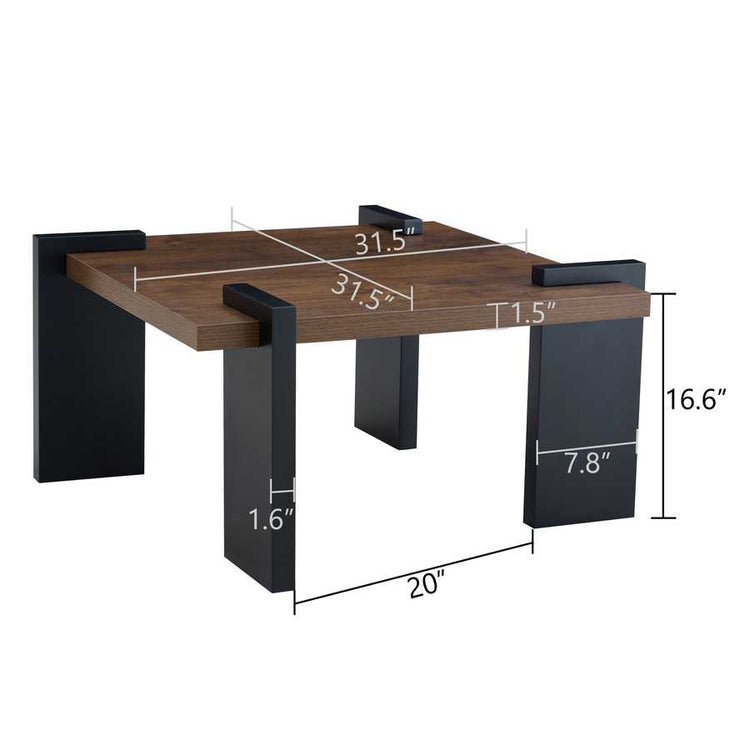 Modern Walnut Coffee Table - MDF Style with dimensions labeled, featuring 31.5-inch square top and 16.6-inch height.