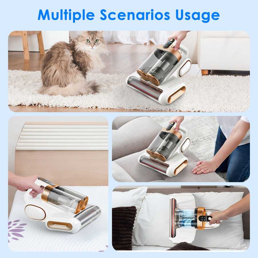 Cordless Mattress Vacuum Cleaner used on sofa, mattress, and pet areas, suitable for various home cleaning scenarios.