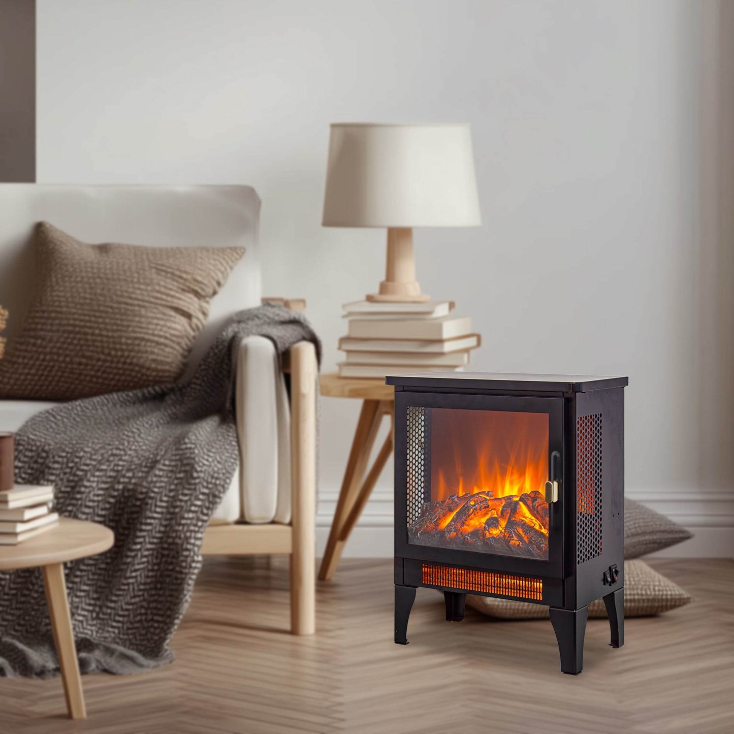 17 inch Freestanding Electric Fireplace Stove heater with 3D Flame effect,Black