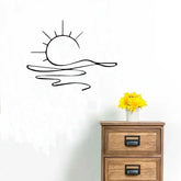 Minimalist sunrise wall art with metal iron design on white wall