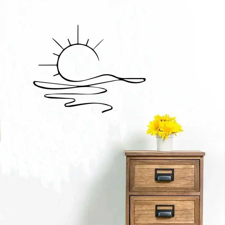 Minimalist sunrise wall art with metal iron design on white wall