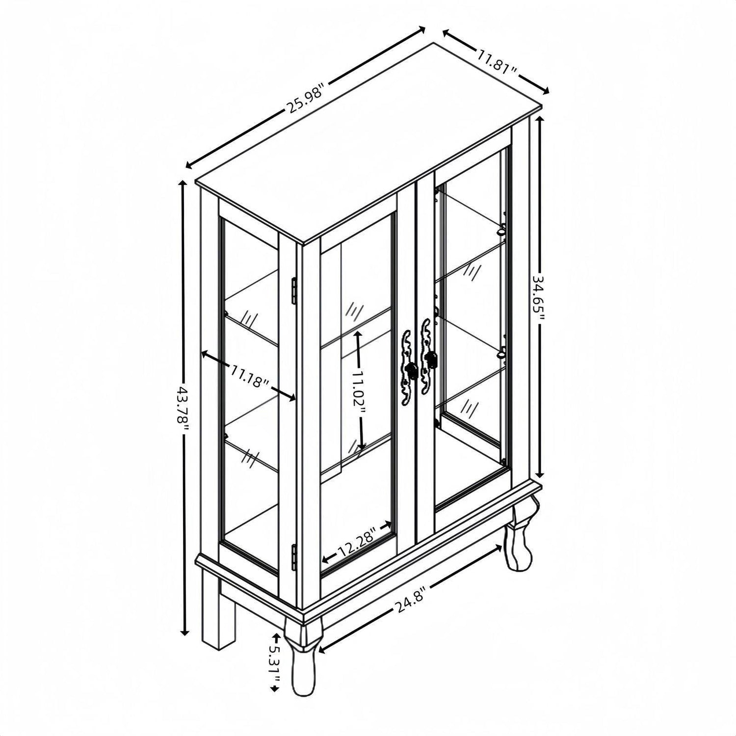 MLNshops 2 Door Glass Display Cabinet for Stylish Storage