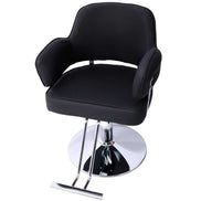 Salon Styling Chair for Hair Stylists with black upholstery and chrome base, designed for comfort and durability in salons.