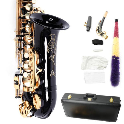 Be Brass Carving Pattern Pearl White Shell Button Saxophone with Strap Black Default Title
