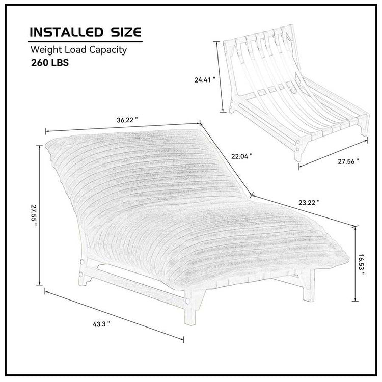 Accent Armless Lazy Sofa, Casual Single Sofa, Corduroy Fabric, For Living Room And Bedroom , With Backrest, Single Seat, OFF-WHITE