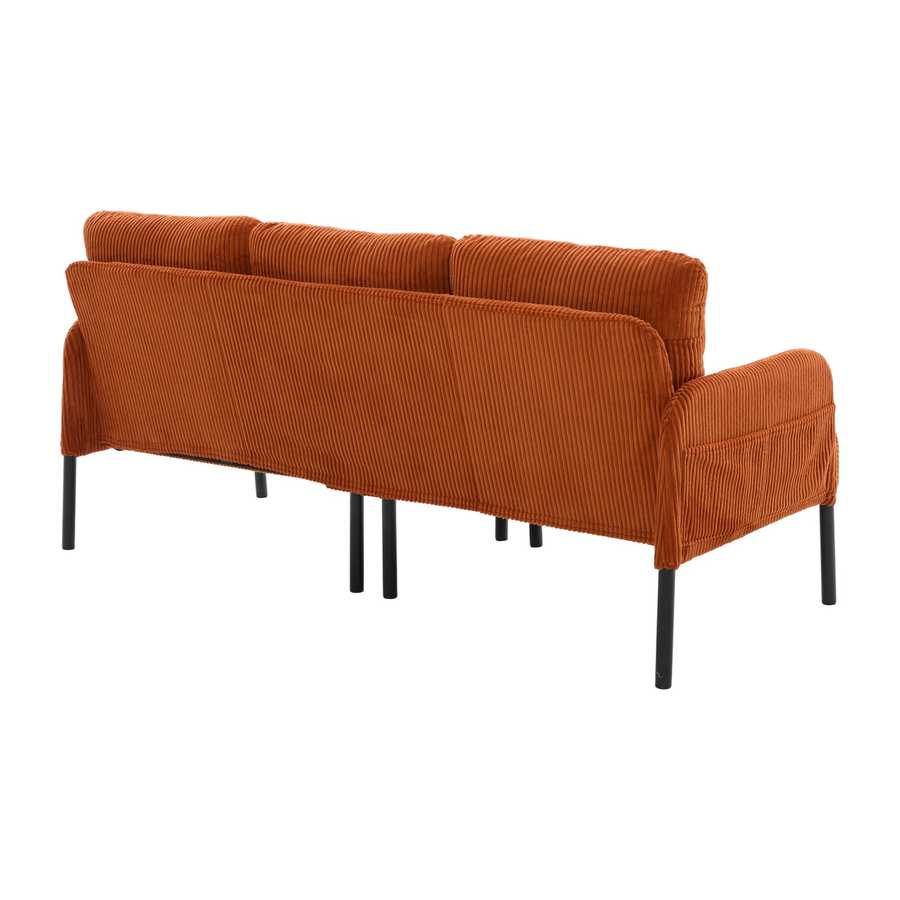 Orange sofa with black legs on a white background