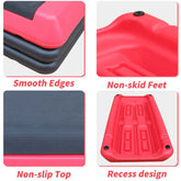 Detailed features of Aerobic Stepper Platform including smooth edges, non-slip top, non-skid feet, and recessed base design.
