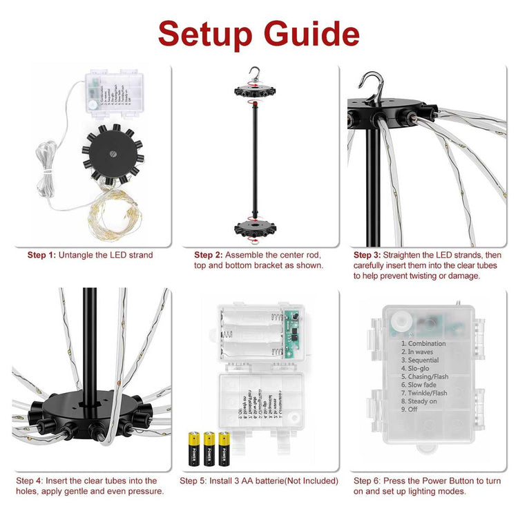 Setup guide for assembling the LED Christmas ball lights and battery box (3 AA not included)