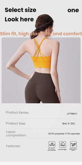 Back view of Yoga Clothes Top - Slim Fit with product specs, highlighting polyester-spandex blend and features like elasticity and softness.