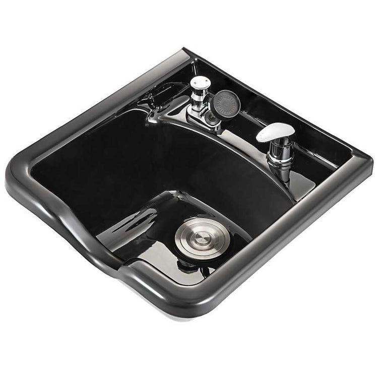 Shampoo Bowl Sink Black ABS Plastic with chrome fixtures on a white background