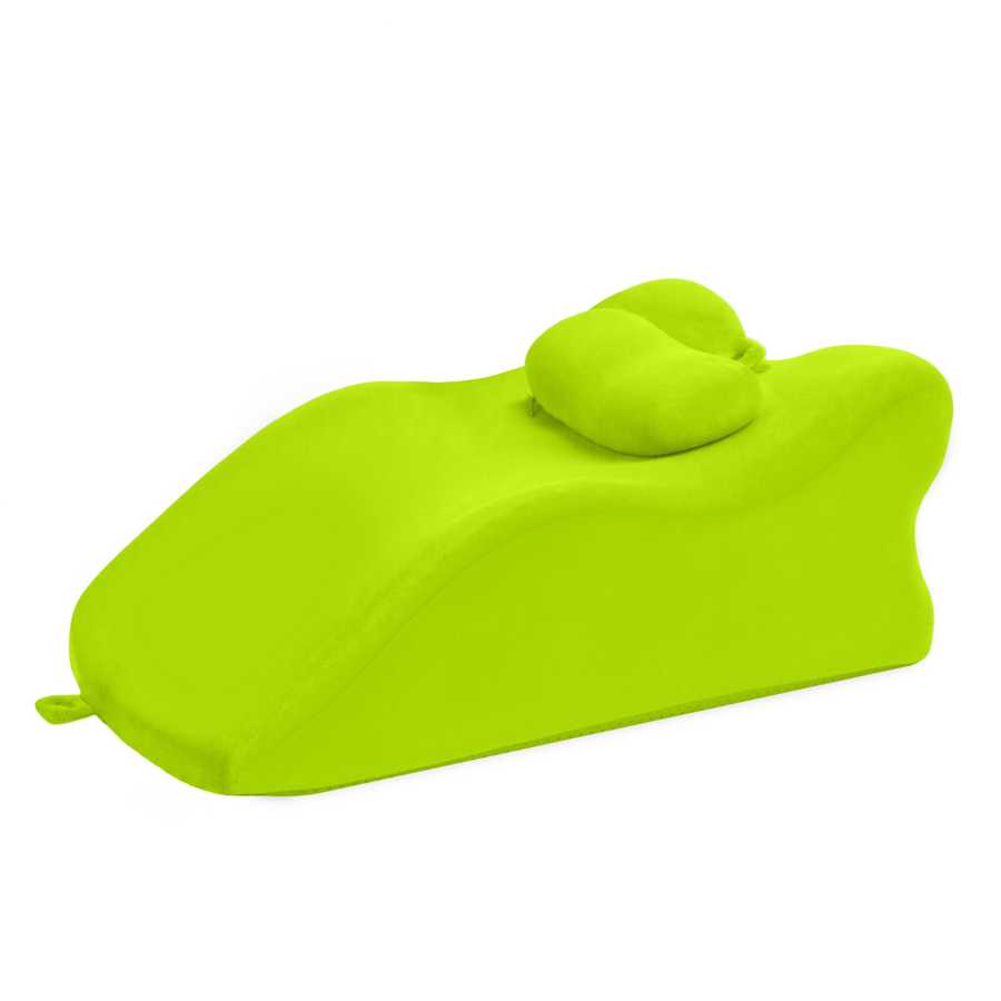 Ergonomic Spinal Posture Support Pillow - Memory Foam in bright green with dual headrest cushions for customizable back and neck support.