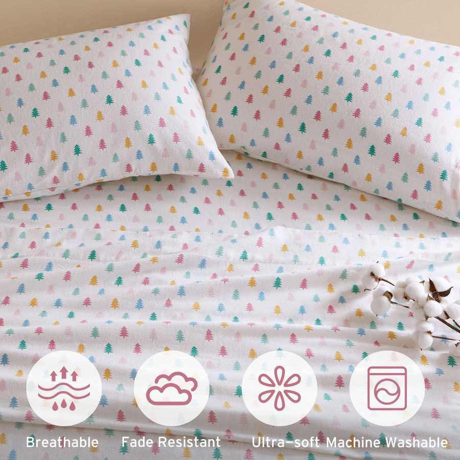 3-Piece Twin XL 100% Cotton Flannel Pigment Printed Sheet Set