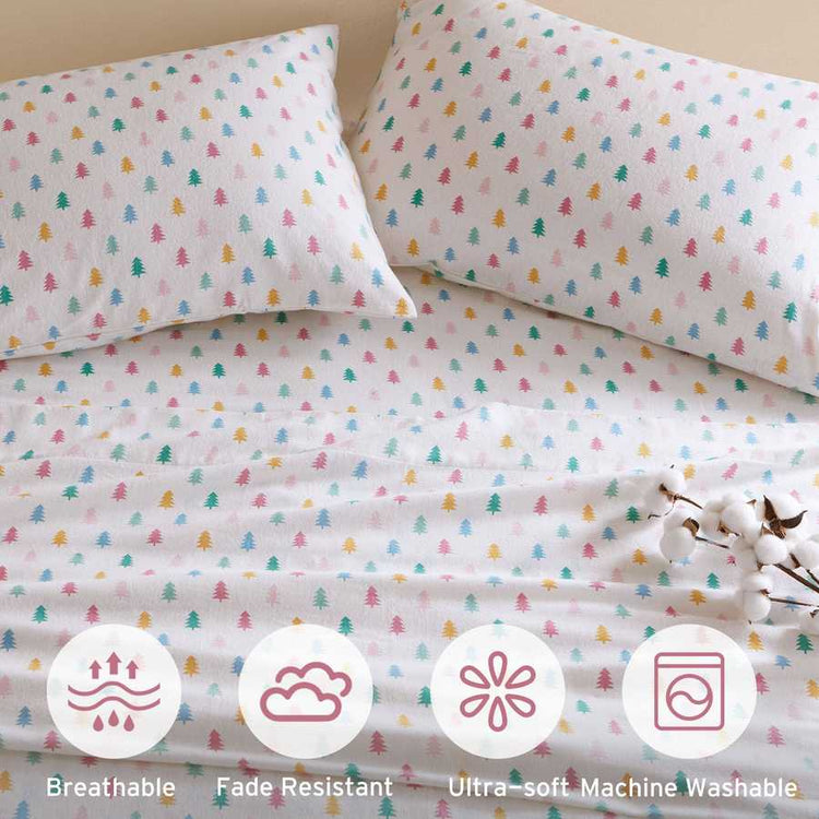 3-Piece Twin XL 100% Cotton Flannel Pigment Printed Sheet Set