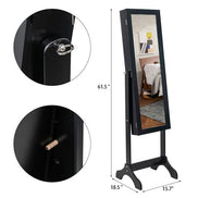Non Full Mirror Wooden Floor Standing 4-Layer Shelf Jewelry Storage Adjustable Mirror Cabinet *Black