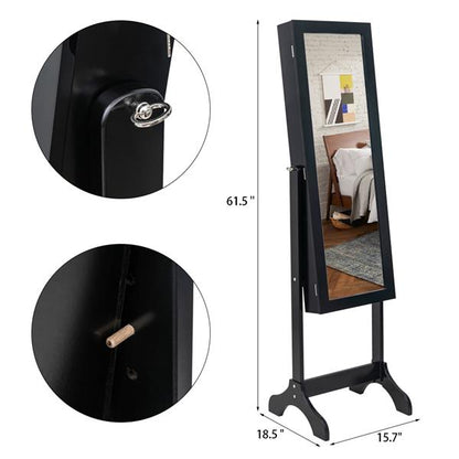 Non Full Mirror Wooden Floor Standing 4-Layer Shelf Jewelry Storage Adjustable Mirror Cabinet *Black