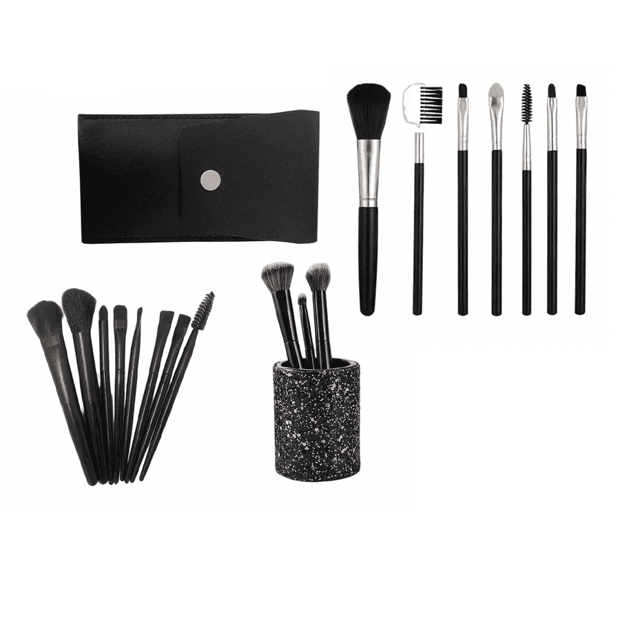 Makeup Brush Set - Essential Beauty Tools| Facial & Eye complete brush set with smudge tools, pouch, and glitter holder for professional makeup results.