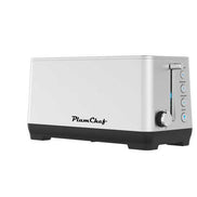 PlumChef 4-Slice Toaster with Wide Slots - sleek stainless steel body and ergonomic lever, designed for stylish and functional kitchen use.