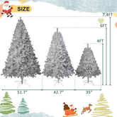 Comparison of three Christmas trees with measurements in feet and inches.