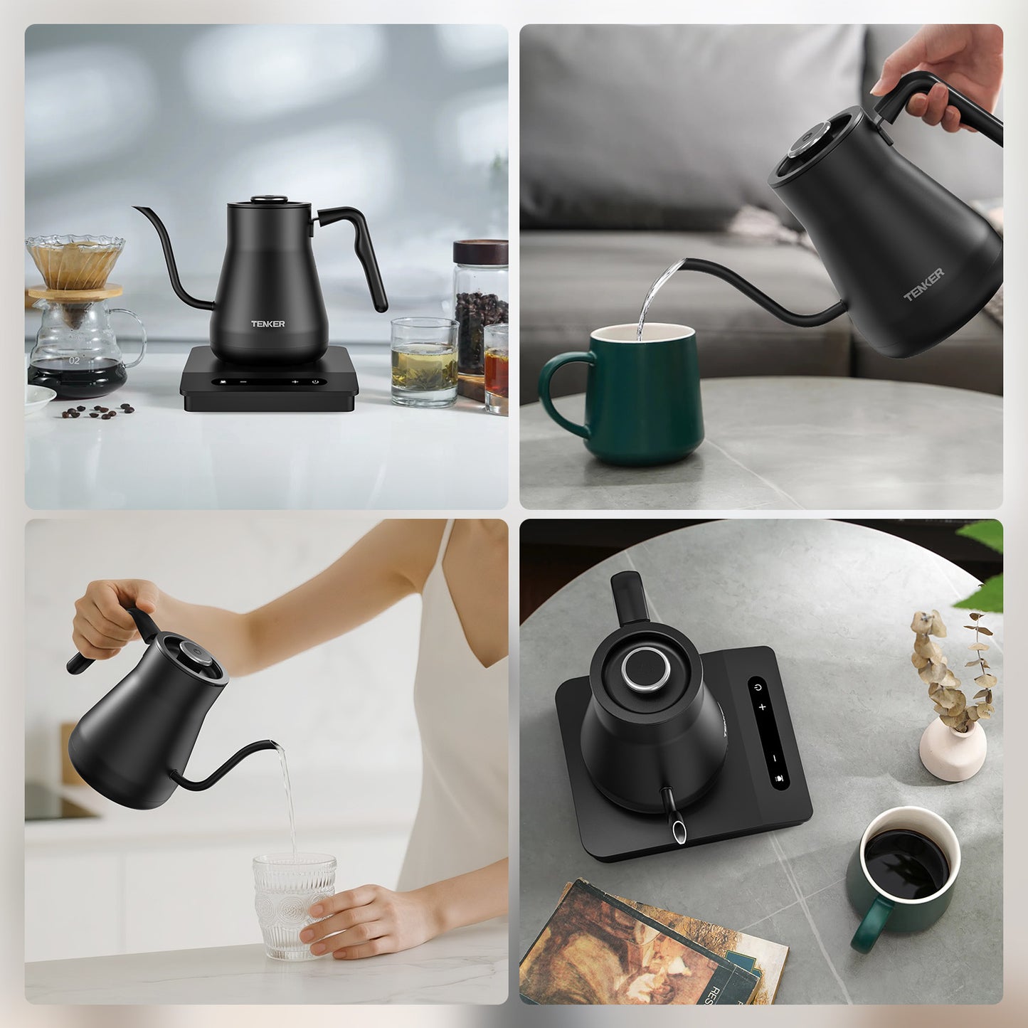 Gooseneck Electric Kettle with ±1℉ Temperature Control for Pour Over Coffee & Tea, Quick Heating, Hot Water Boiler, 1200W