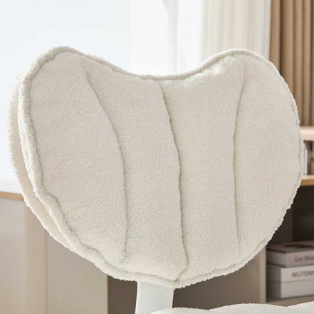 Close-up of the backrest cushion on the Flexible Meditation Chair, featuring ergonomic contouring and plush white boucle fabric.