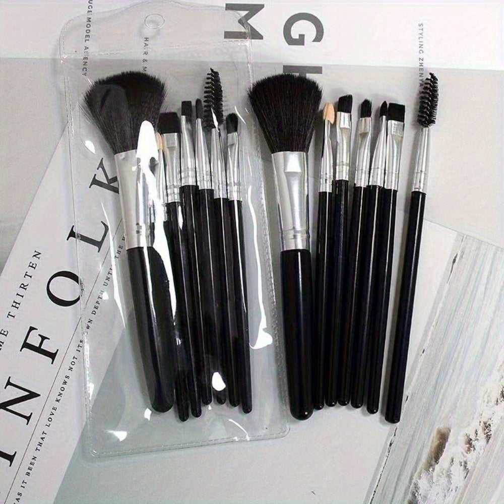 Makeup Brush Set - Essential Beauty Tools| Facial & Eye full brush collection in clear pouch, featuring blending, smudge, and brow tools for all skin types.