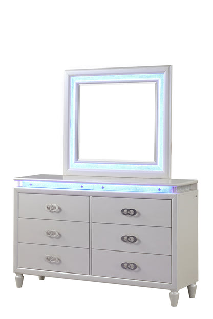 Passion Queen 4 Pc LED Bedroom Set Made with Wood in Milky white
