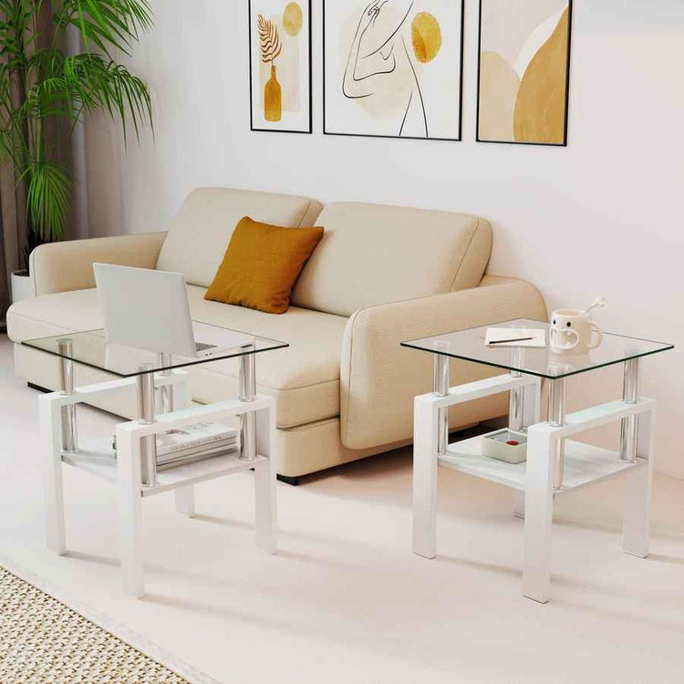 MLNshops white glass end table with shelf - Tempered Default