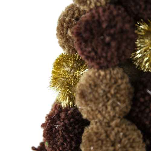 Christmas tree table decor pom-poms with gold tinsel
